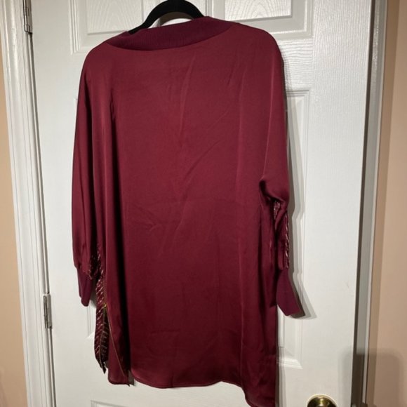 Women Michael Kors Long Burgundy Blouse -size L - Picture 7 of 11